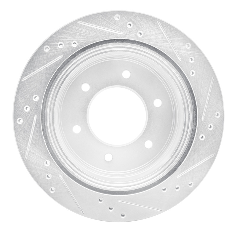 Mitsubishi Montero Brake Rotor (1) - Rear Left - R1 Concepts - Drilled & Slotted - Silver - `15-`17